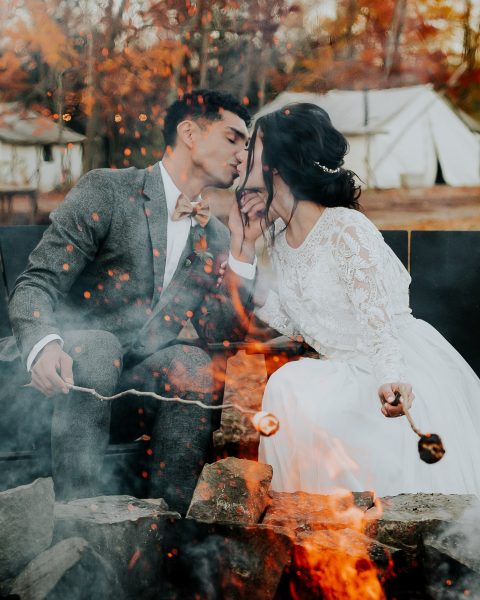 glamping elopement campfire luxury camping wedding the fields of michigan