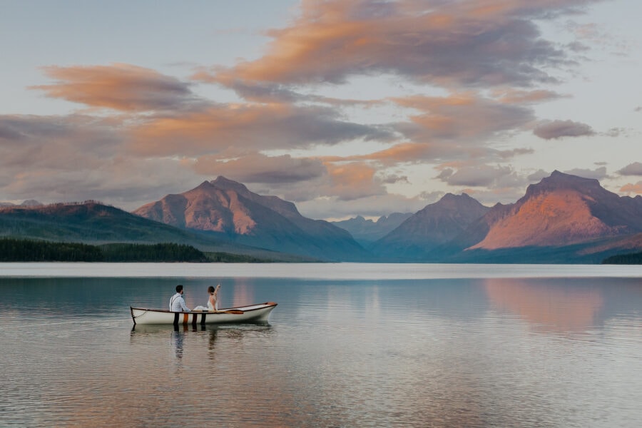 glacier national park elopement photographer montana canoe sunset wedding adventure