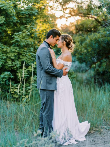 Romantic moment between a couple at an elopement in Utah.