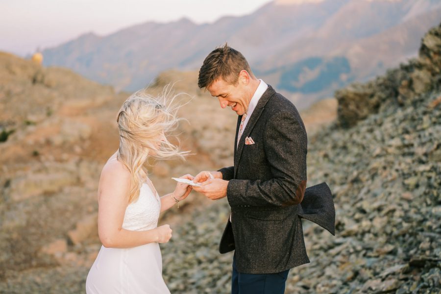 Vow reading at an elopement in Colorado.