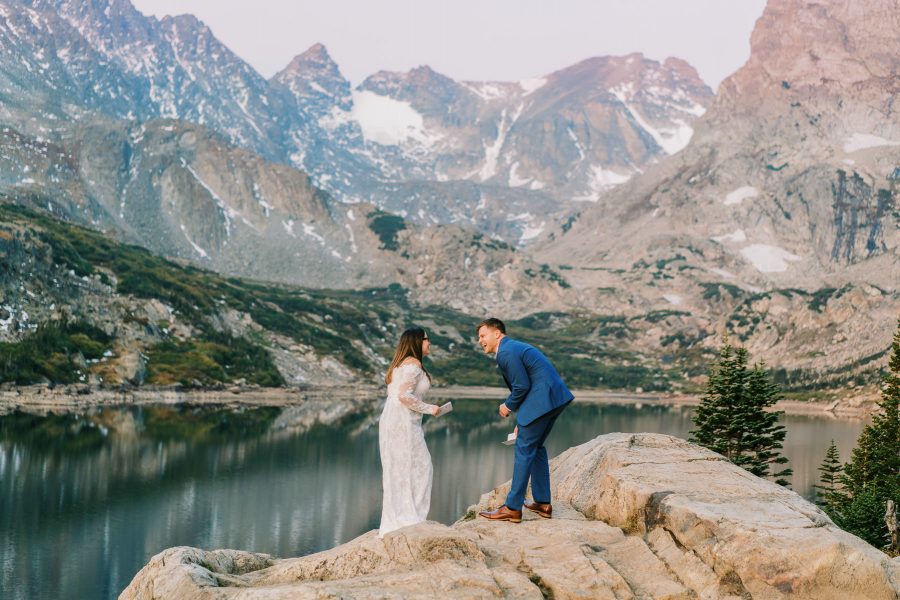 Couple laughs at funny vows during an elopement in Colorado.