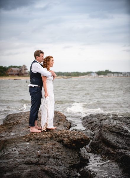 elopement couple on rocky shore