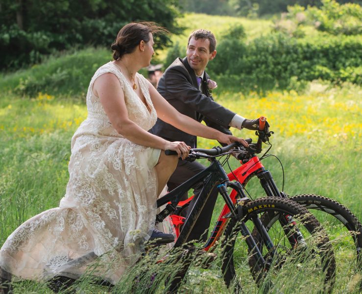 adventure elopement couple mountain biking