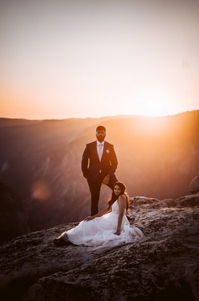 Wedding Couple at Sunset during their Yosemite Elopement