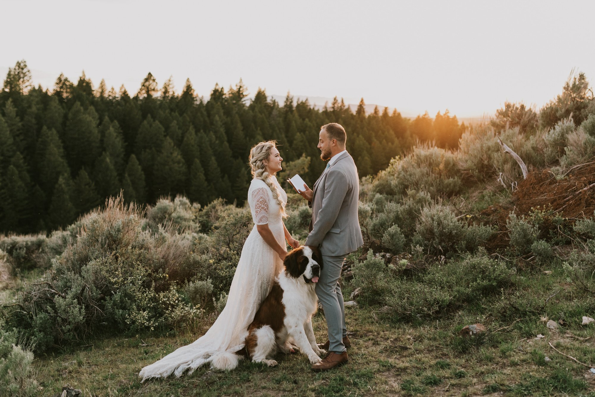 Idaho elopement commitment ceremony with dog