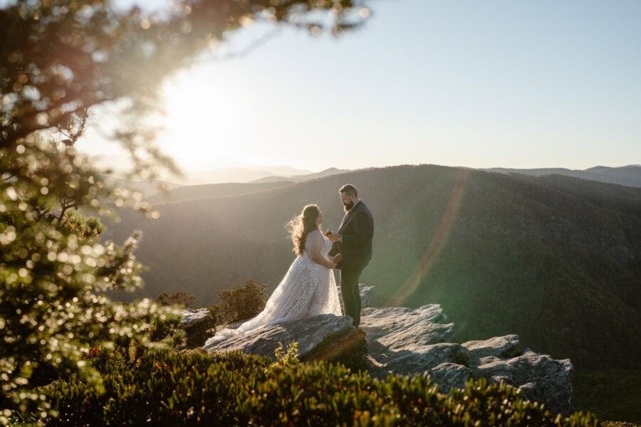 Couple exchanging vows in the Blue Ridge Mountains