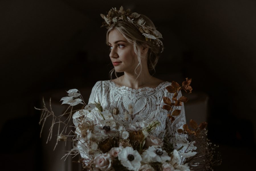 Bohemian bride with flower crown