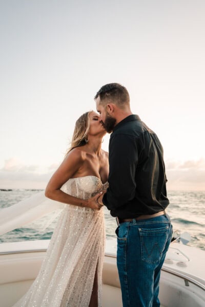 couple kisses after exchanging vows at their elopement in Florida