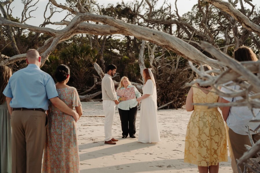 intimate wedding ceremony on the beach with family