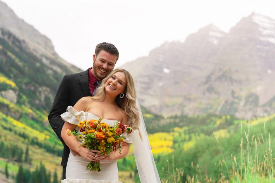 Couple Eloping In Colorado with Mountain View