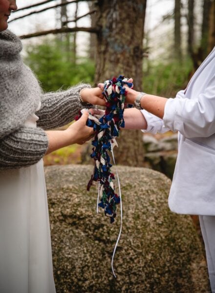 elopement handfasting ceremony with handwoven cord