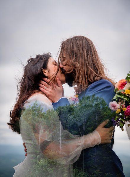 bride and groom kissing for their Vermont elopement