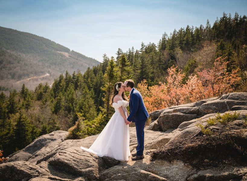 bride and groom kissing at their White Mountains, NH elopement