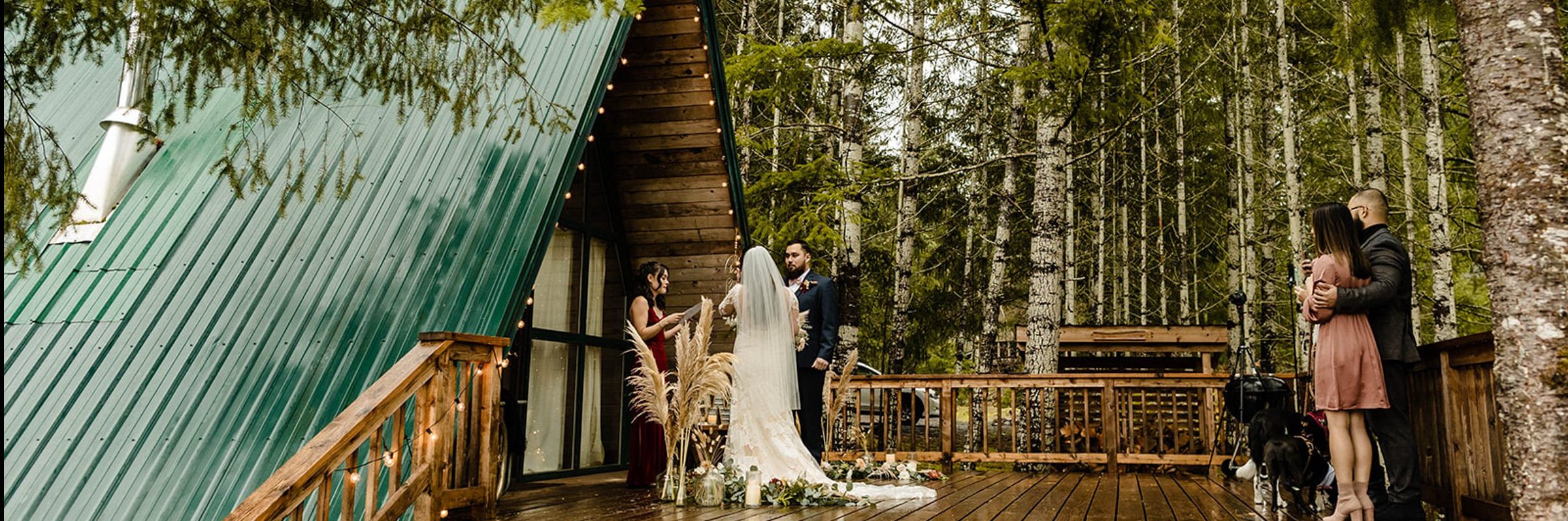 PNW Washington elopement in an A-frame cabin with family