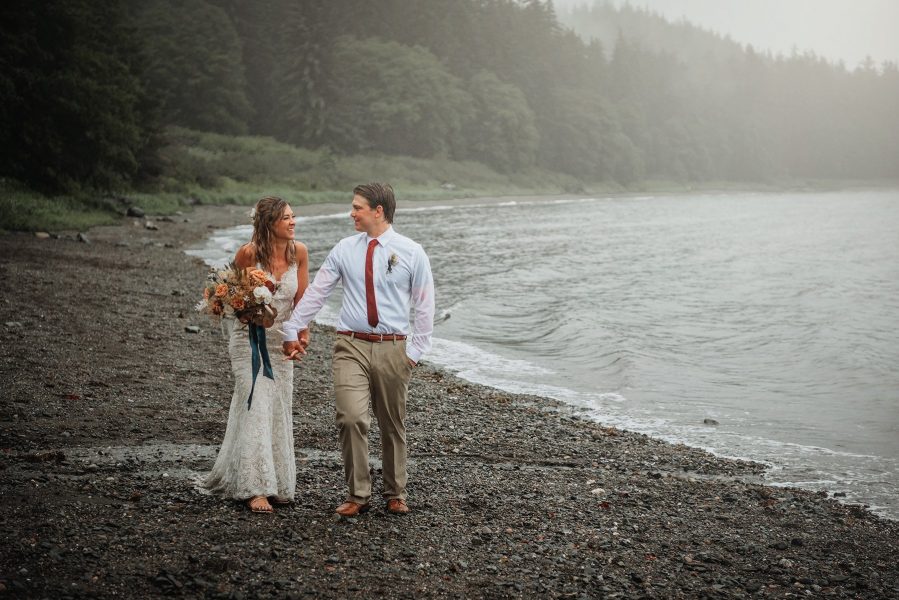 juneau alaska foggy beach wedding