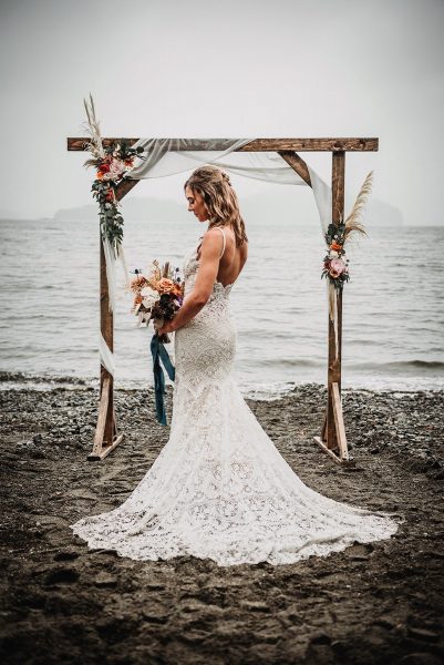editorial bridal photo on an alaska beach