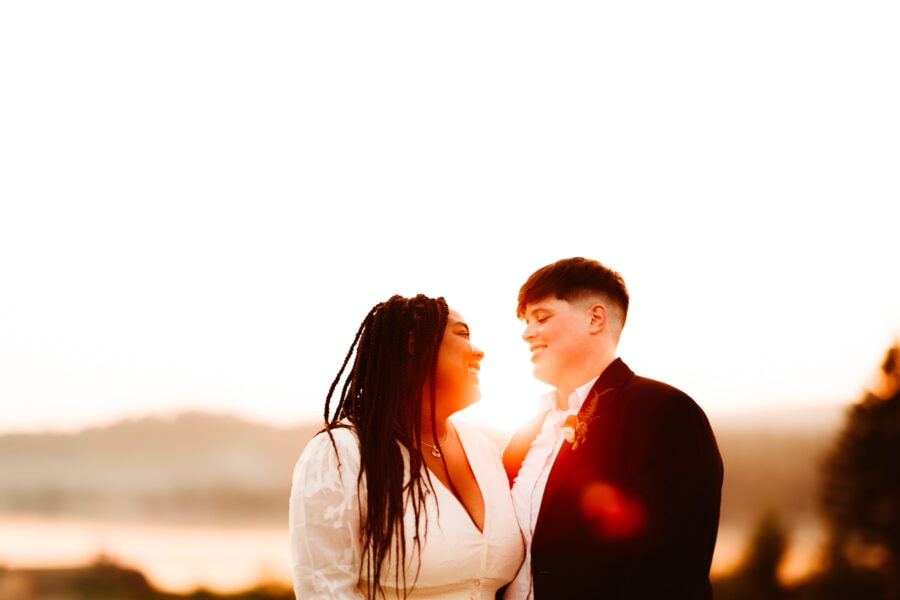 A Minnesota North Shore elopement with sunset behind two brides