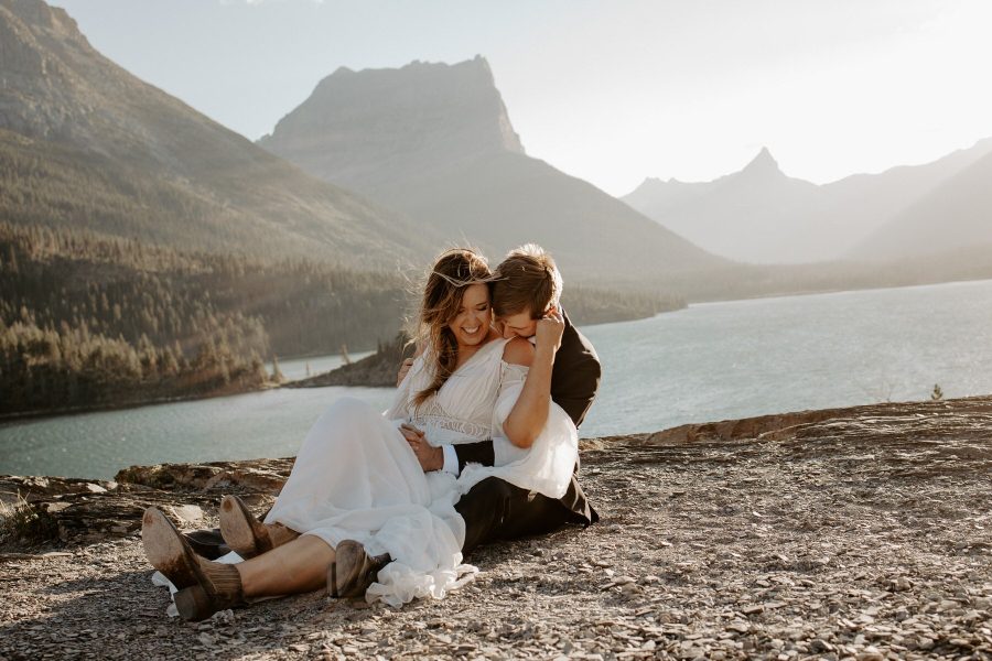 Couple sitting in Glacier National Park