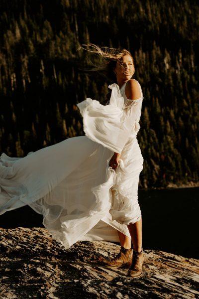 bride at sunset in glacier national park