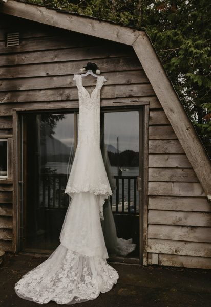 Wedding gown in Tofino photographed by Photos by Pala Mikayla
