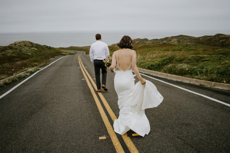 elopement couple walking in point reyes