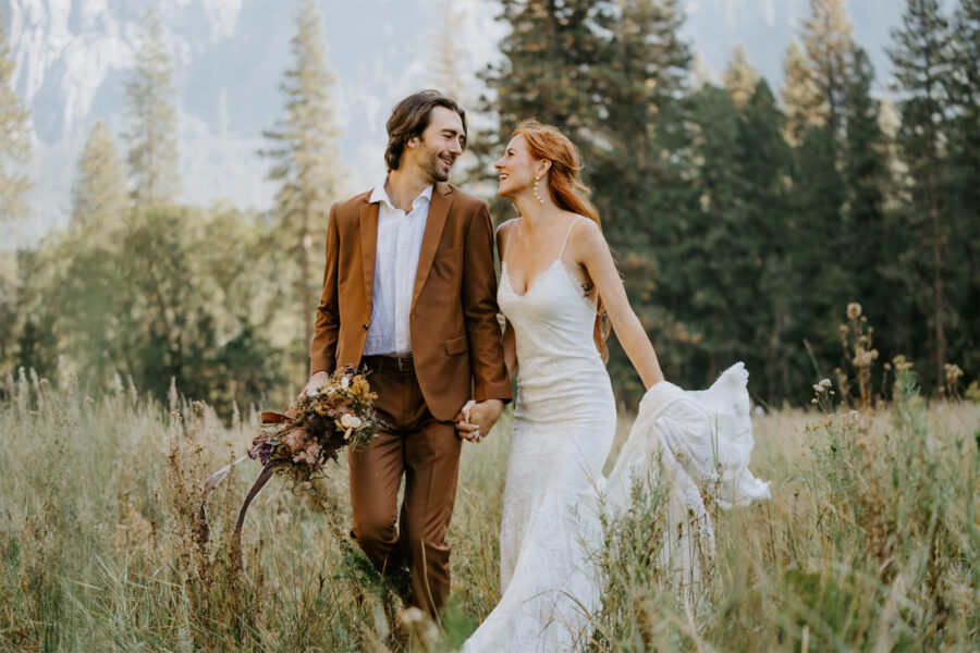 couple taking in the views of Yosemite during elopement