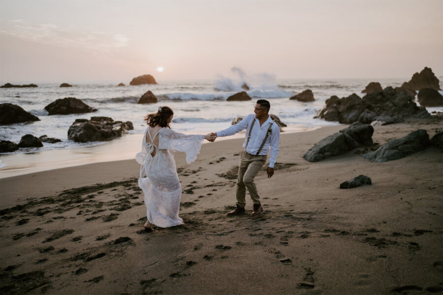 california sunset beach dancing during elopement