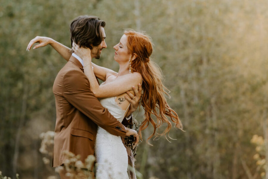 couple embracing during yosemite elopement
