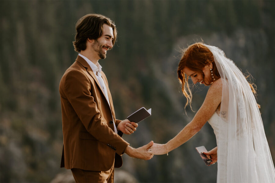 couple saying their vows in yosemite