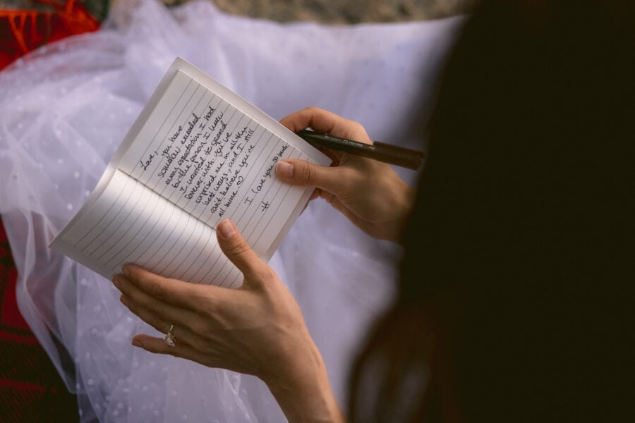 Vow writing Acadia National Park Elopement