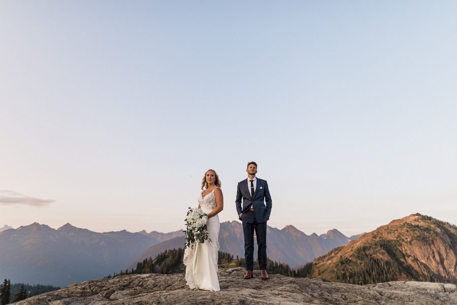 Bride and Groom with mountains in the background
