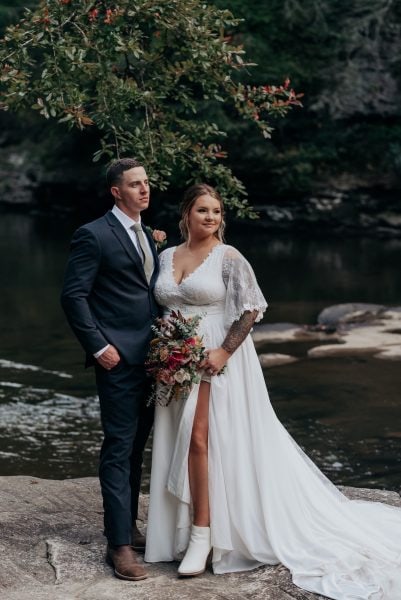 Bride and Groom pose on their wedding day at Fall Creek Falls State Park
