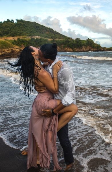 Couple photoshoot on a beach in Saint Lucia