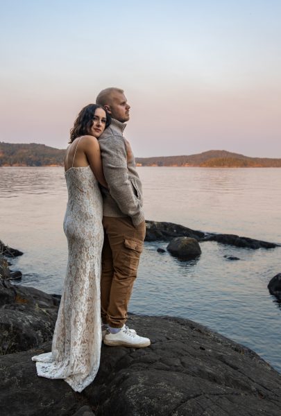 Couple eloping at a mountain lake in Banff