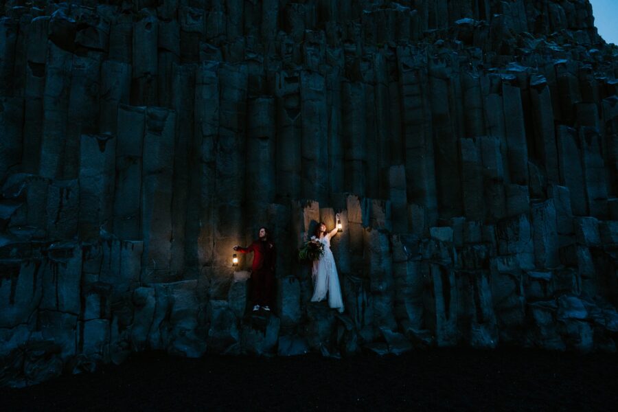 Coule eloping with lanters at REYNISFJARA in Iceland