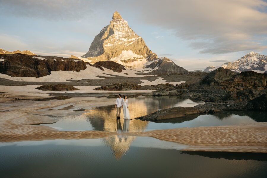 Couple eloping in Switzerland at Matterhorn mountain