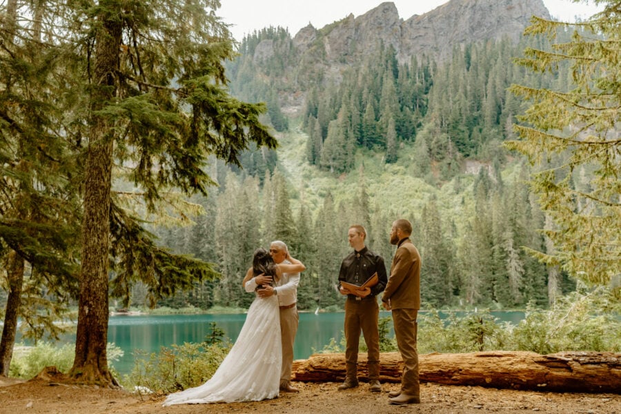Intimate wedding by the lake in Washington.