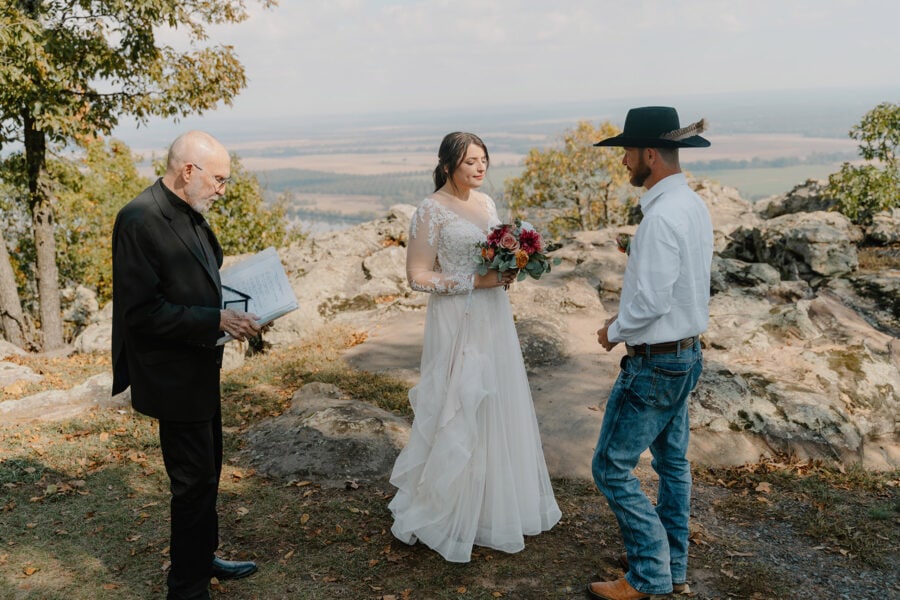 photo of bride and groom elopement ceremony at Petit Jean Mountain