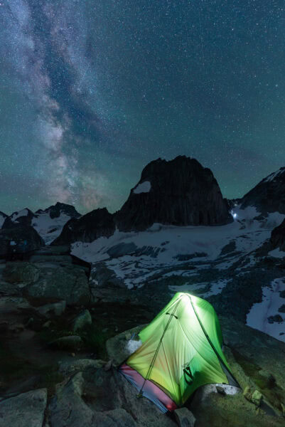 Couple camping elopement in the mountains