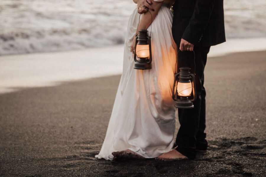 lanterns lighting up a sunset elopement in california