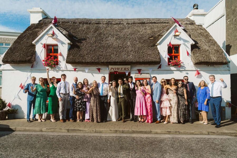 Group outside pub in Ireland after an elopement